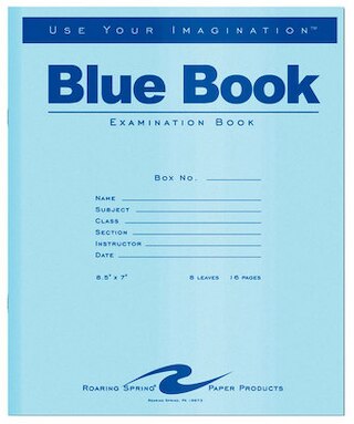 Test Blue Exam Book, Wide Ruled with Margin, 8.5