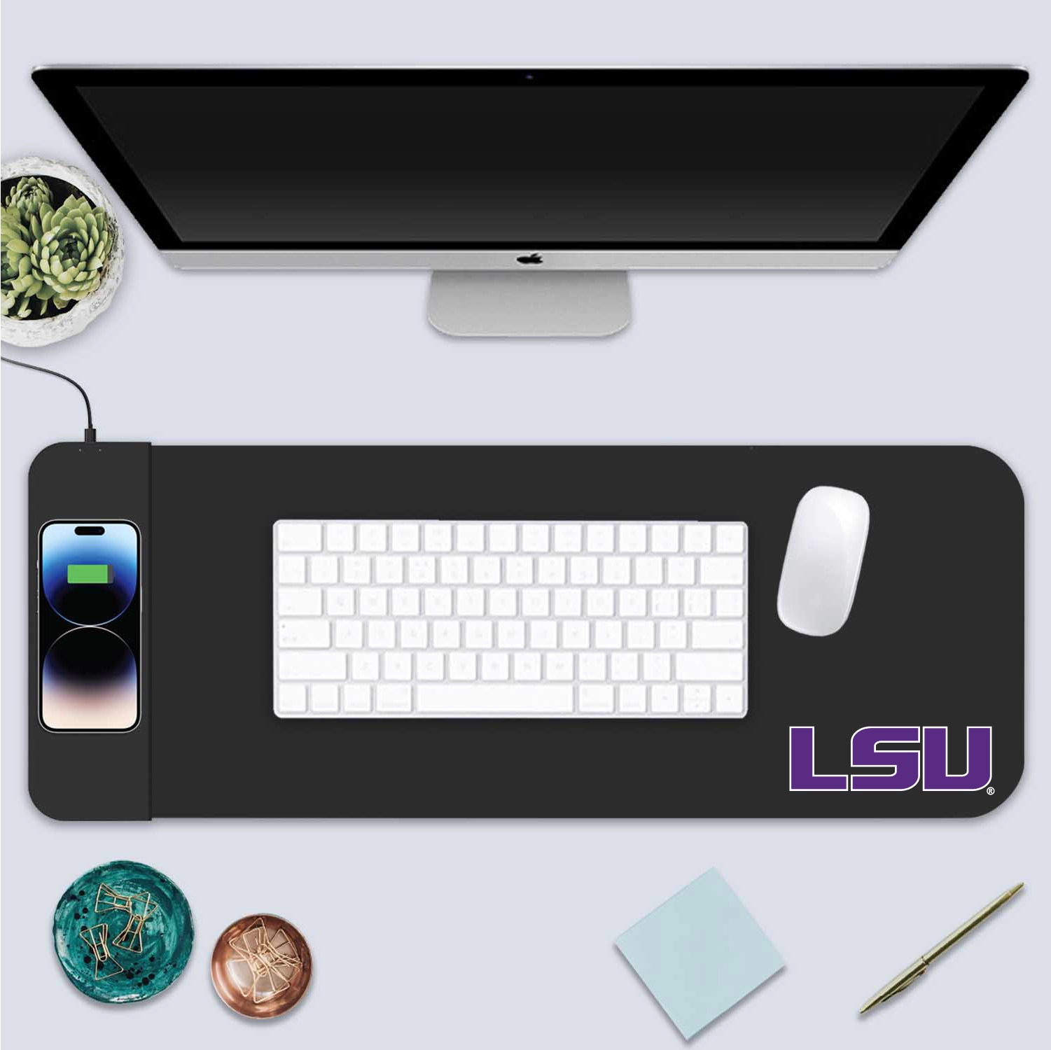 Louisiana State University Cloth Wireless Charging Desk Mat, Black, Classic V1