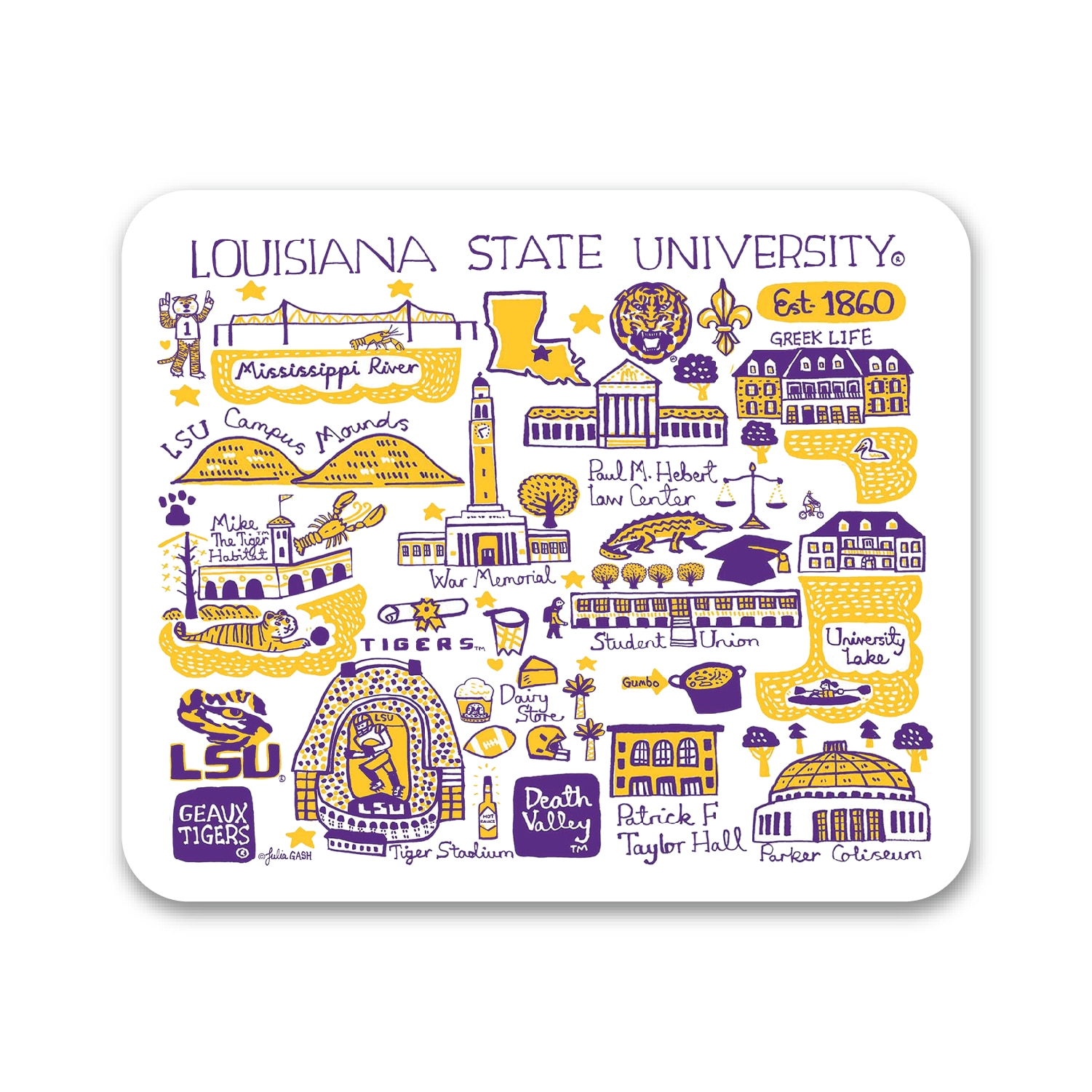 Louisiana State University, White Mousepad, Julia Gash Cityscape