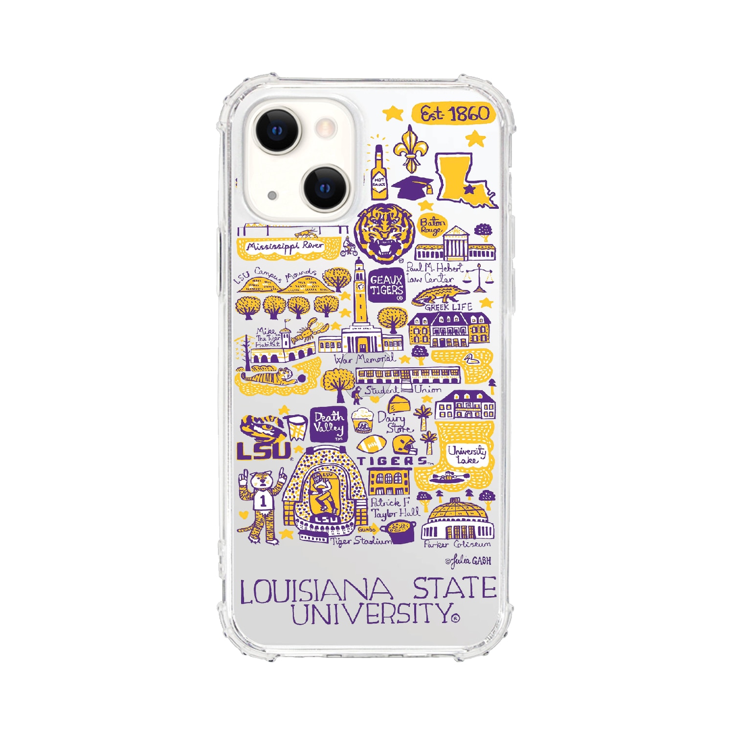 Louisiana State University, Tough Edge Phone Case, Julia Gash Cityscape - iPhone 14