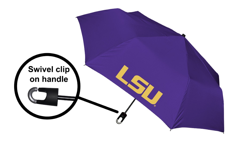 LSU "Storm Clip" Mini Folding Emblematic Solid Umbrella 42" Coverage