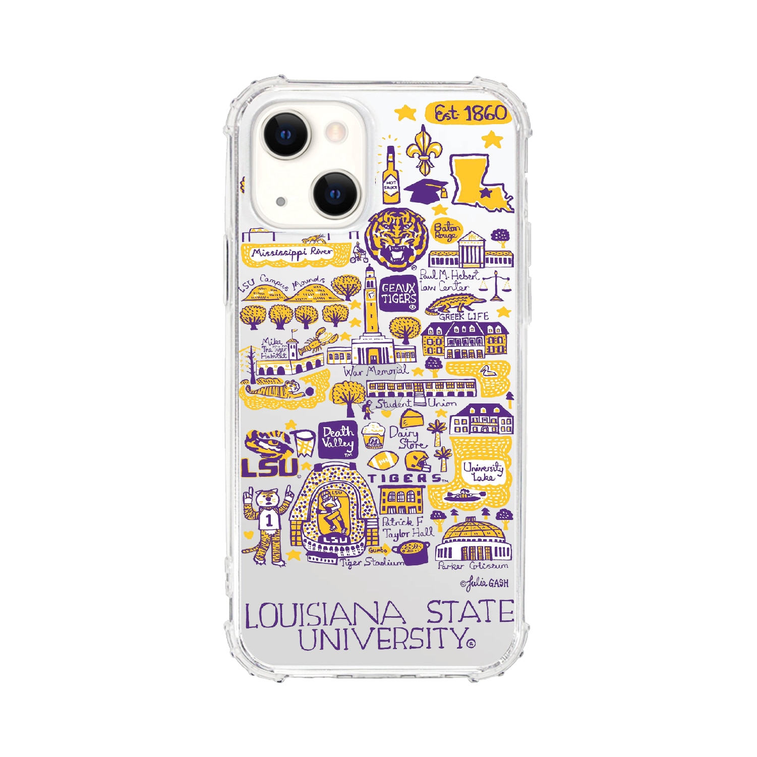 Louisiana State University- Clear Tough Edge Phone Case, Julia Gash - iPhone 15 Plus