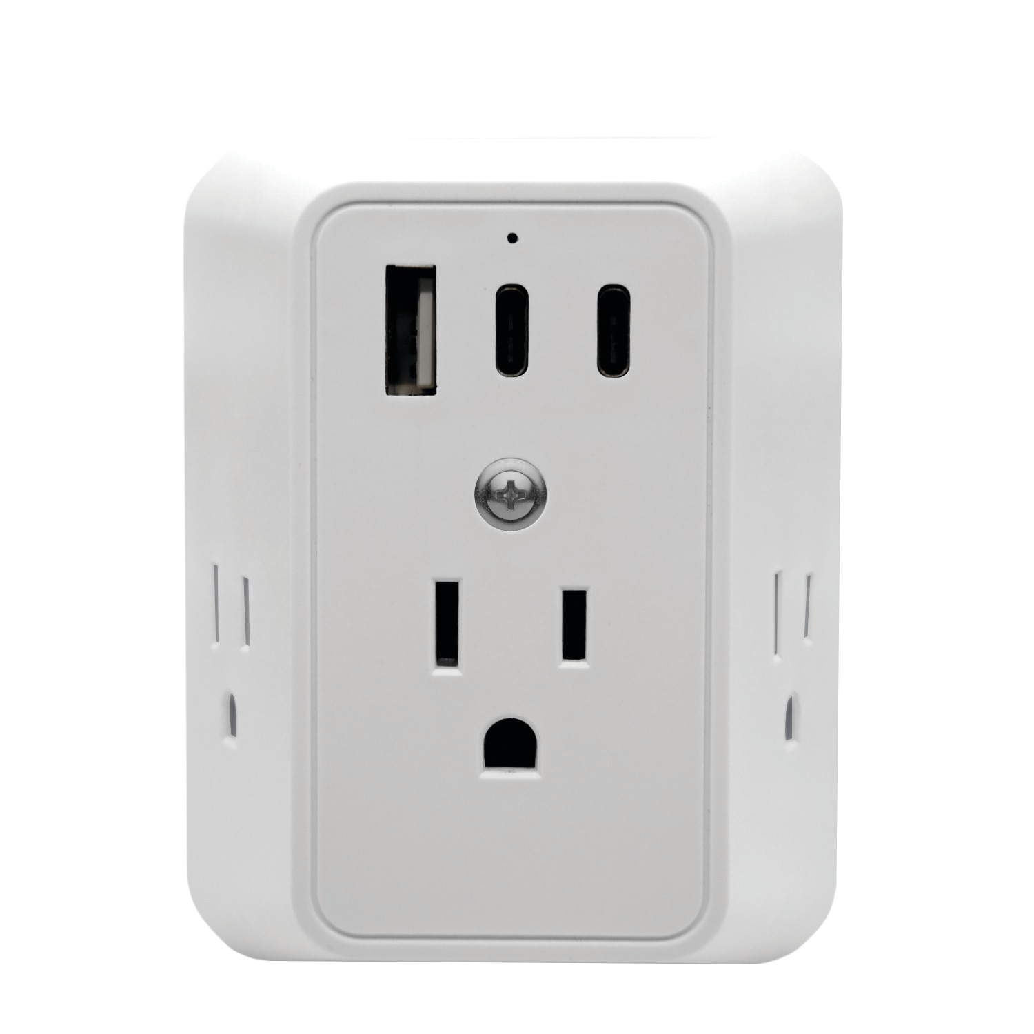3 AC Outlets + 1 USB-A + 2 USB-C Output Ports SLIM MULTIPORT CHARGING STATION-- Bult in Surge Protection- ETL Certified- White