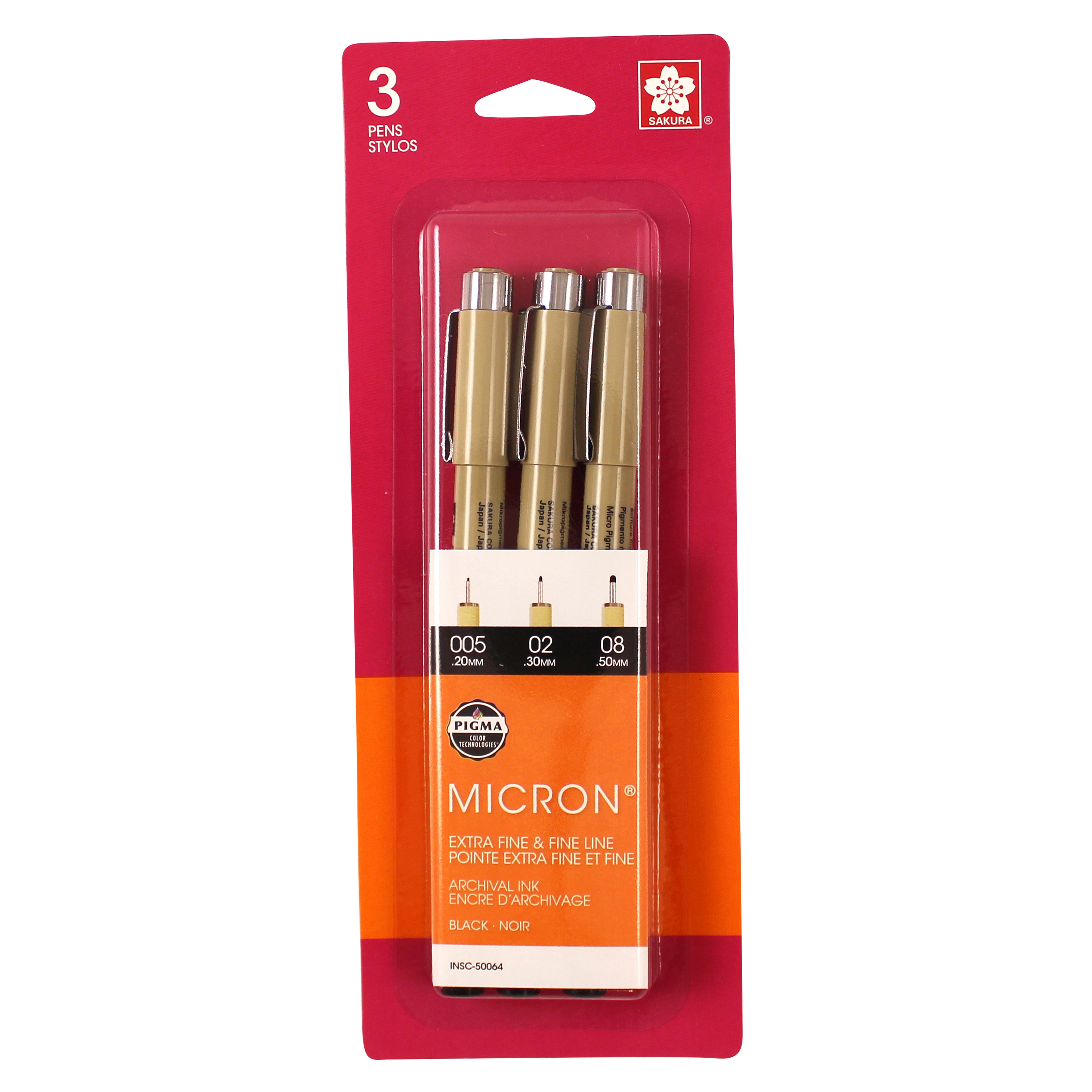 Sakura Pigma Micron Pen Set, 3-Pens, .2, .3, .5