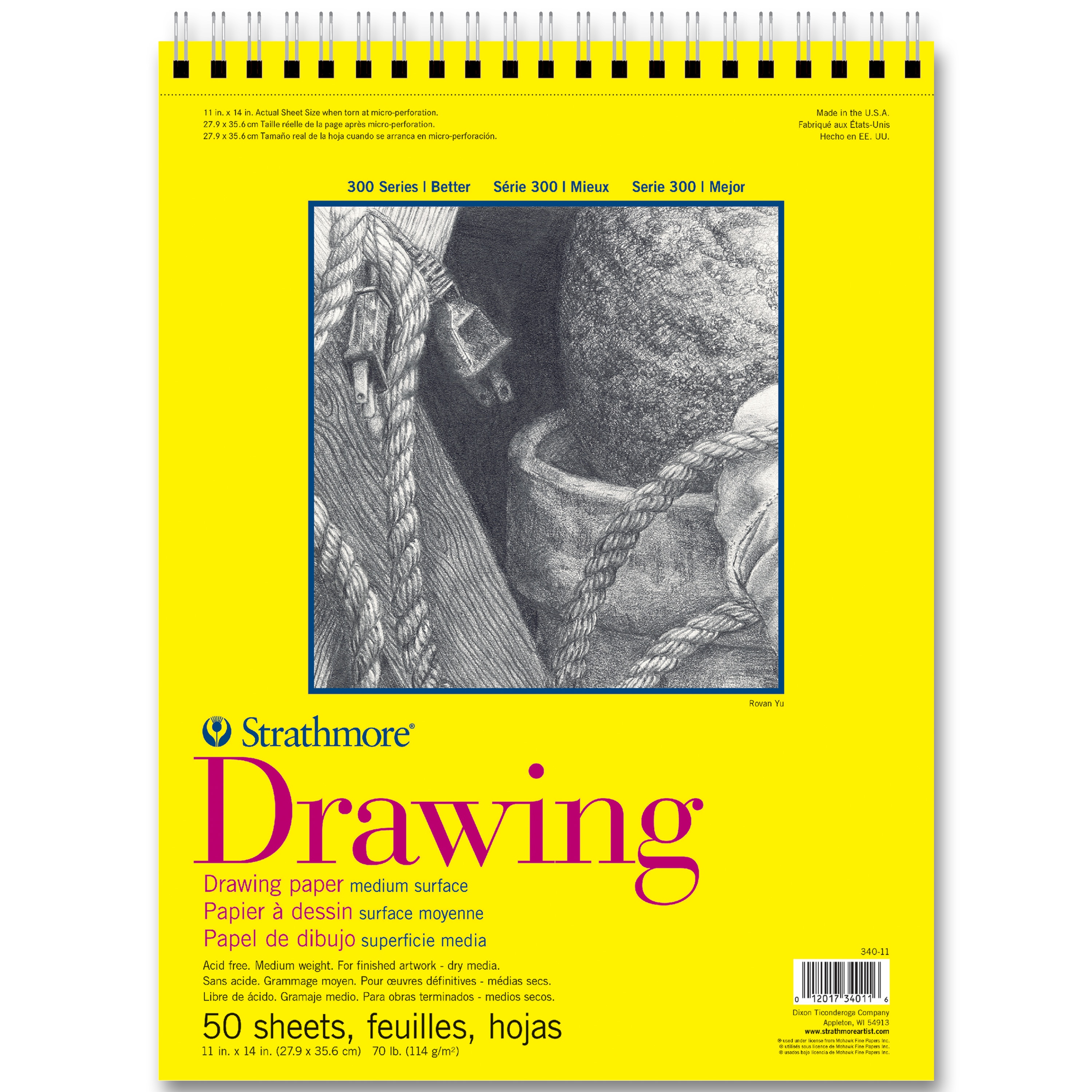 Strathmore Drawing Paper Pad, 300 Series, 20 Sheets, 11" x 14", Spiral Bound