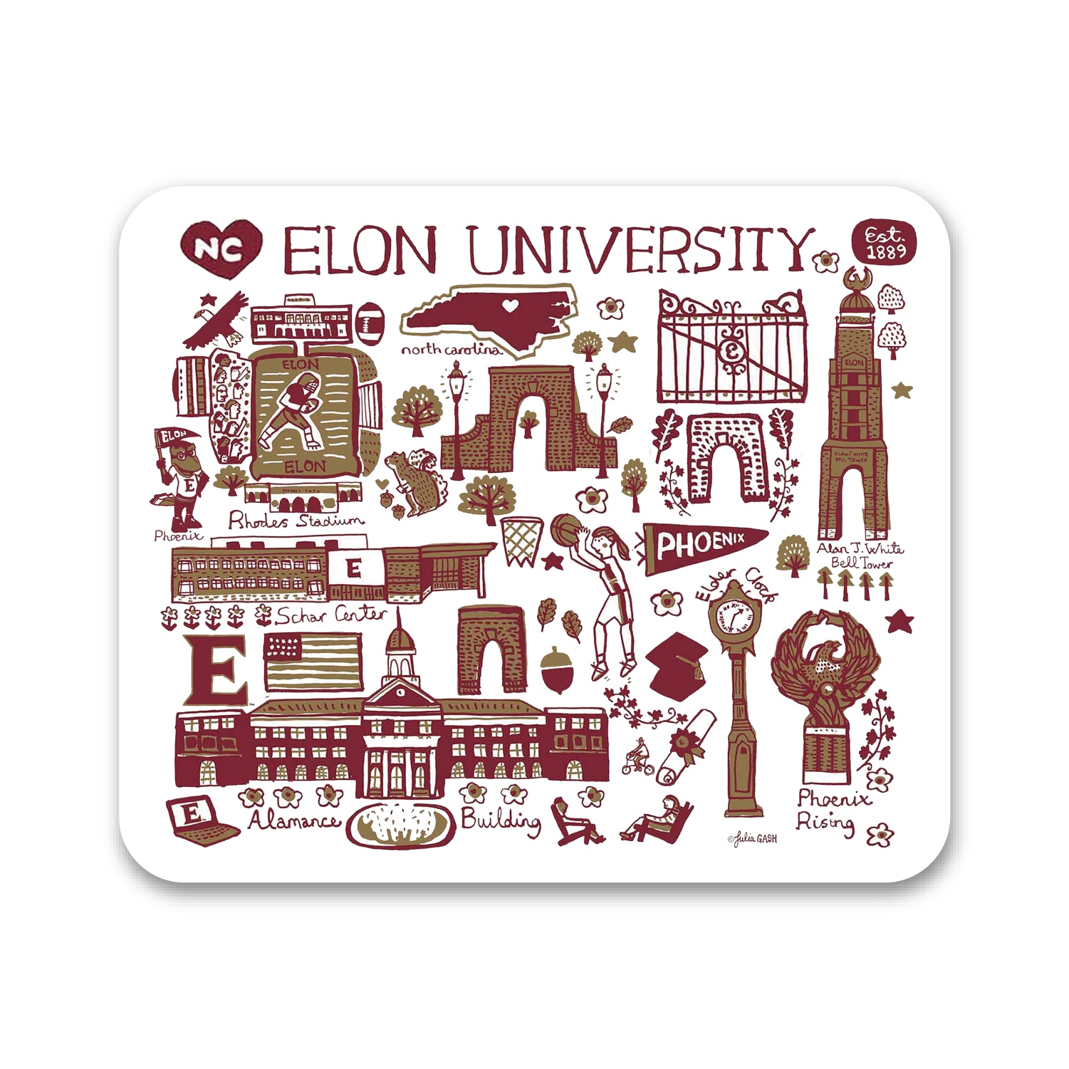 Elon University, White Mousepad, Julia Gash Cityscape