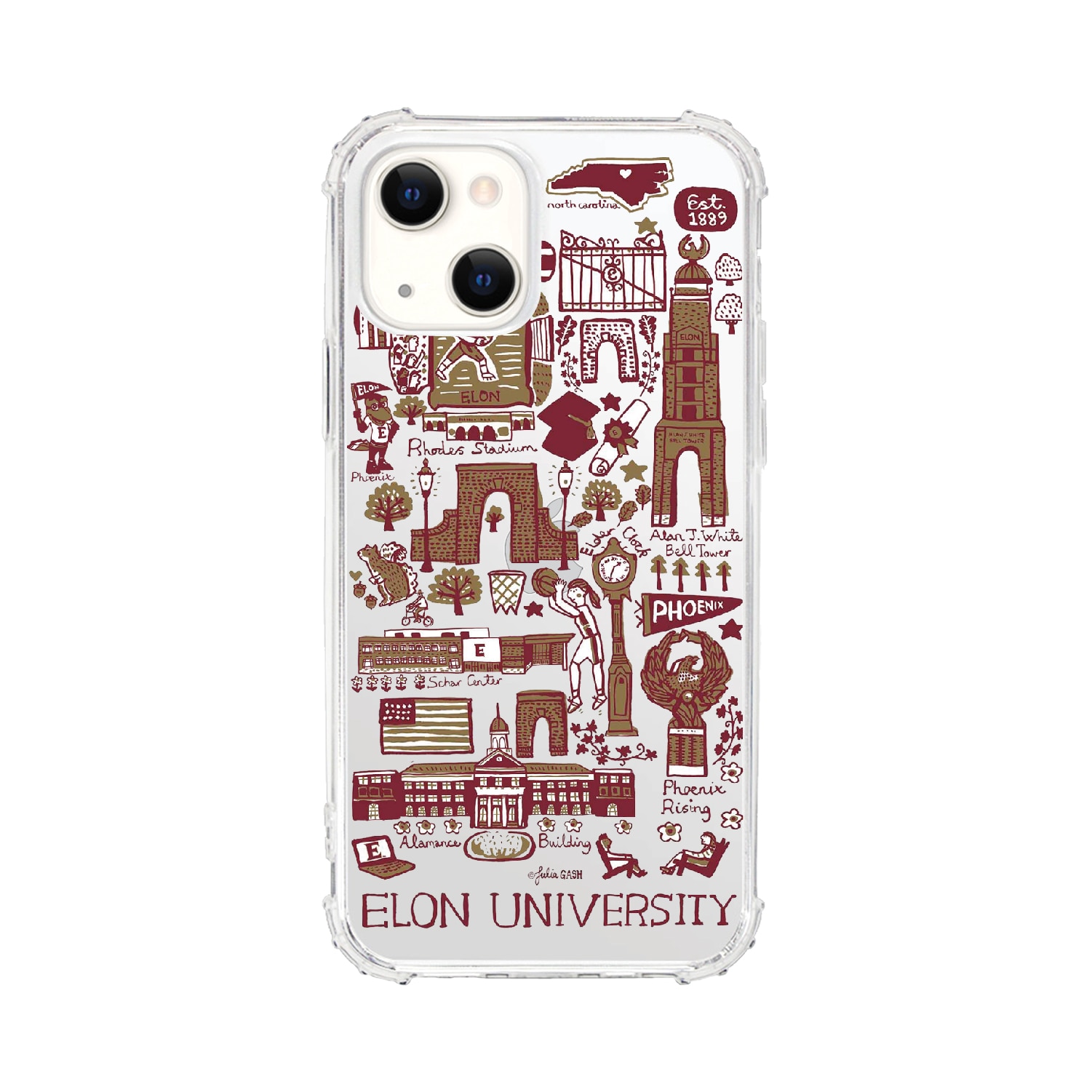 Elon University, Tough Edge Phone Case, Julia Gash Cityscape - iPhone 14 Plus