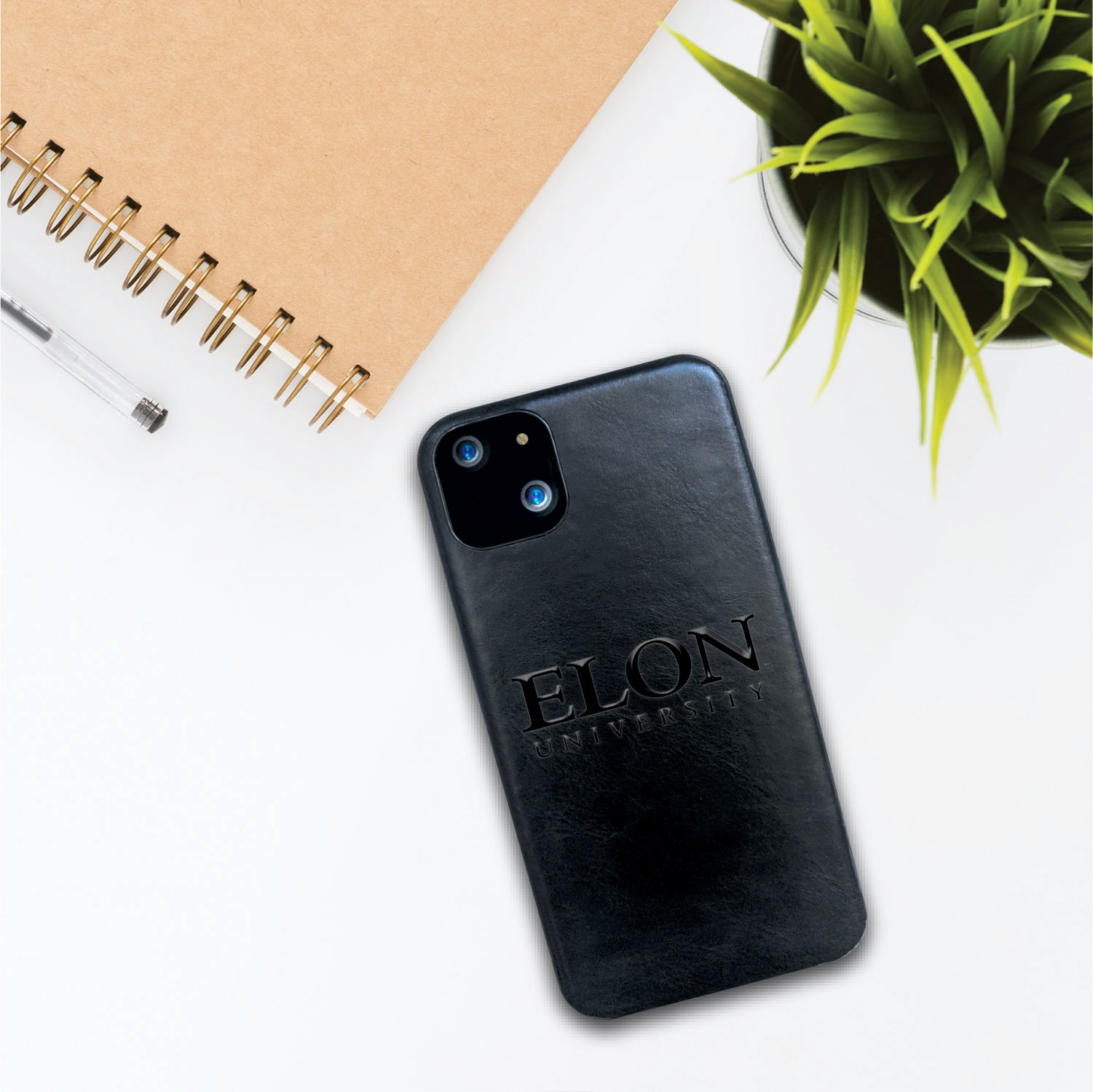 Elon University - Leather Shell Phone Case, Black, Alumni V2 - iPhone 13