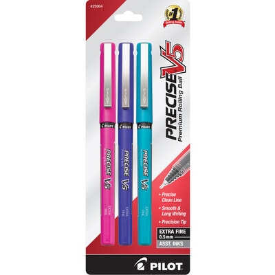 Pilot Precise V5 Rolling Ball Stick Pens Extra Fine Point (0.5mm) Assorted Colors 3 Count