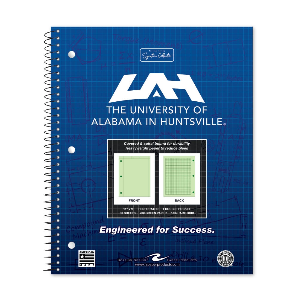 School Spirit Engineering Notebook, Green Tint 20# Paper with 1 Double Pocket