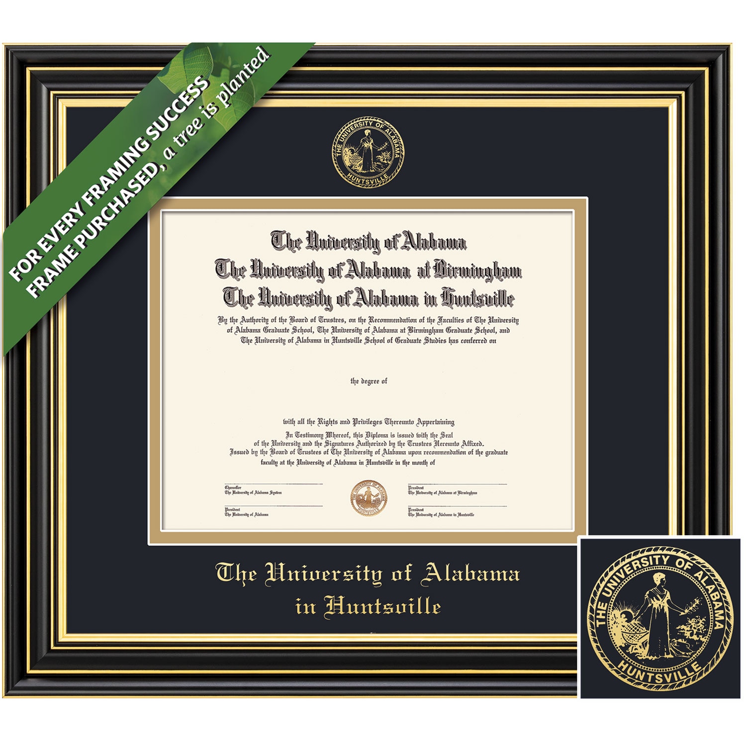 Signature Announcements University-of-Alabama-in-Huntsville Undergraduate Name & Tassel Graduation Diploma Frame Cherry 16 x 16 Sculpted Foil Seal 