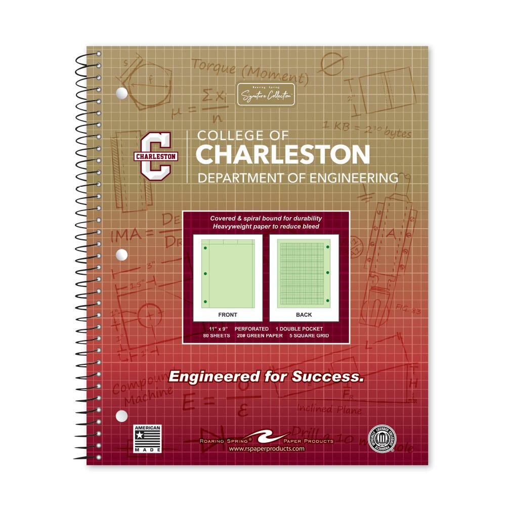 School Spirit Engineering Notebook, Green Tint 20# Paper with 1 Double Pocket