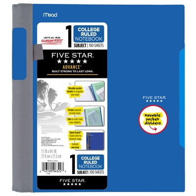 Five Star Advance Wirebound Notebook 1 Subject College Ruled 11 x 8 12 Assorted Colors