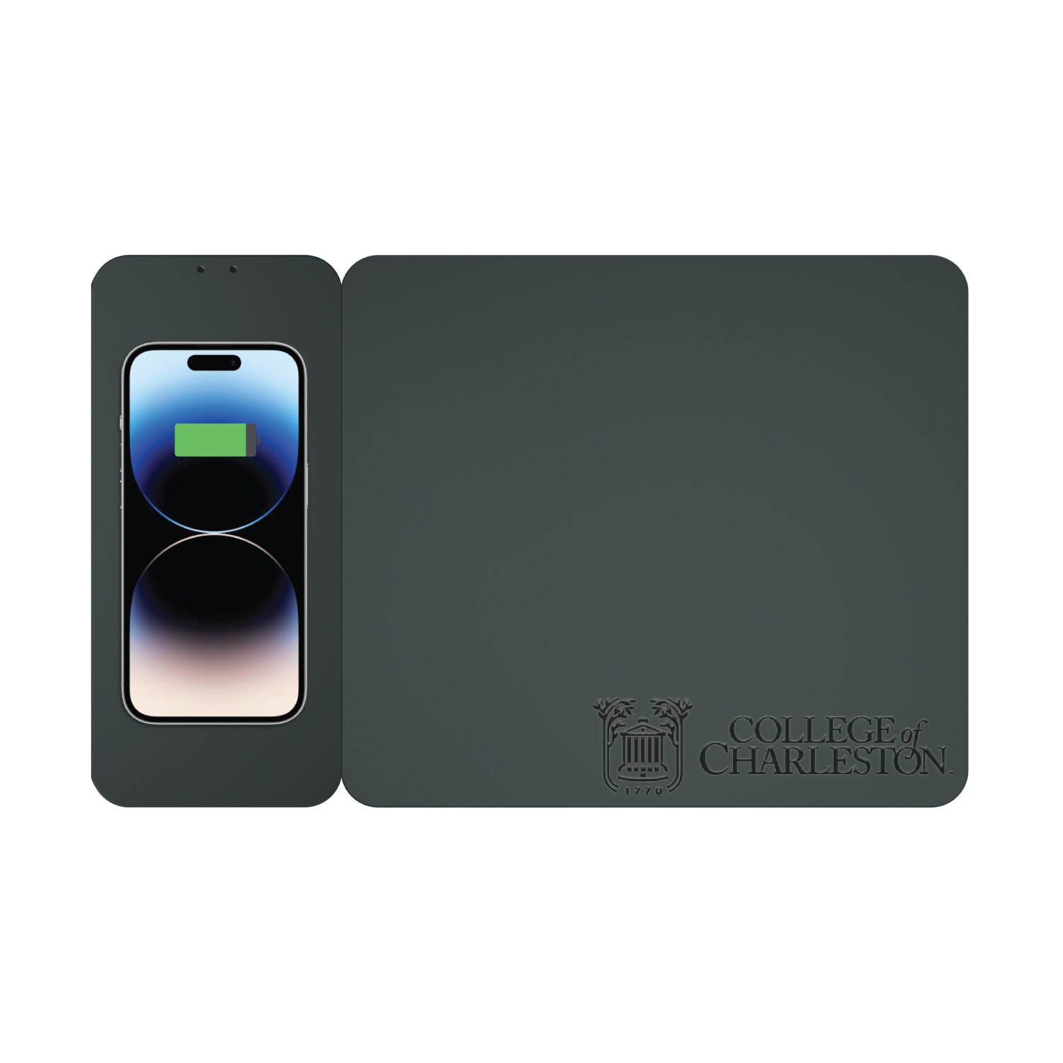 College of Charleston Leather Wireless Charging Mouse Pad, Black, Alumni V2