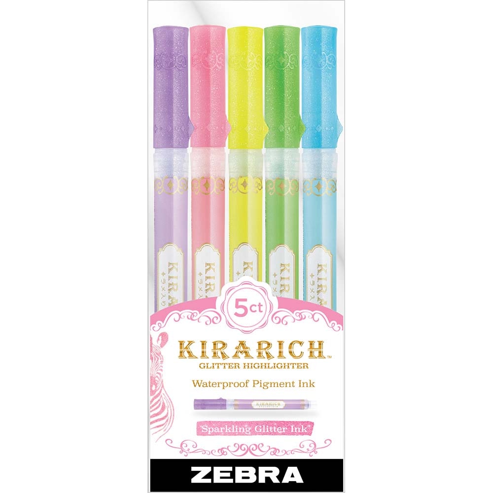Kirarich Glitter Highlighter Chisel Tip Assorted 5Pk