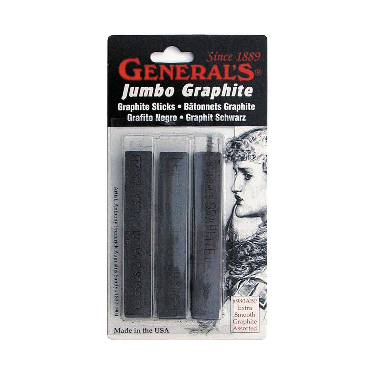 General Pencil Jumbo Compressed Graphite Stick Set, 3/Pkg.