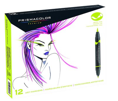 Prismacolor Premier Double-Ended Art Marker Set, Brush/Fine, 12-Colors, Primary