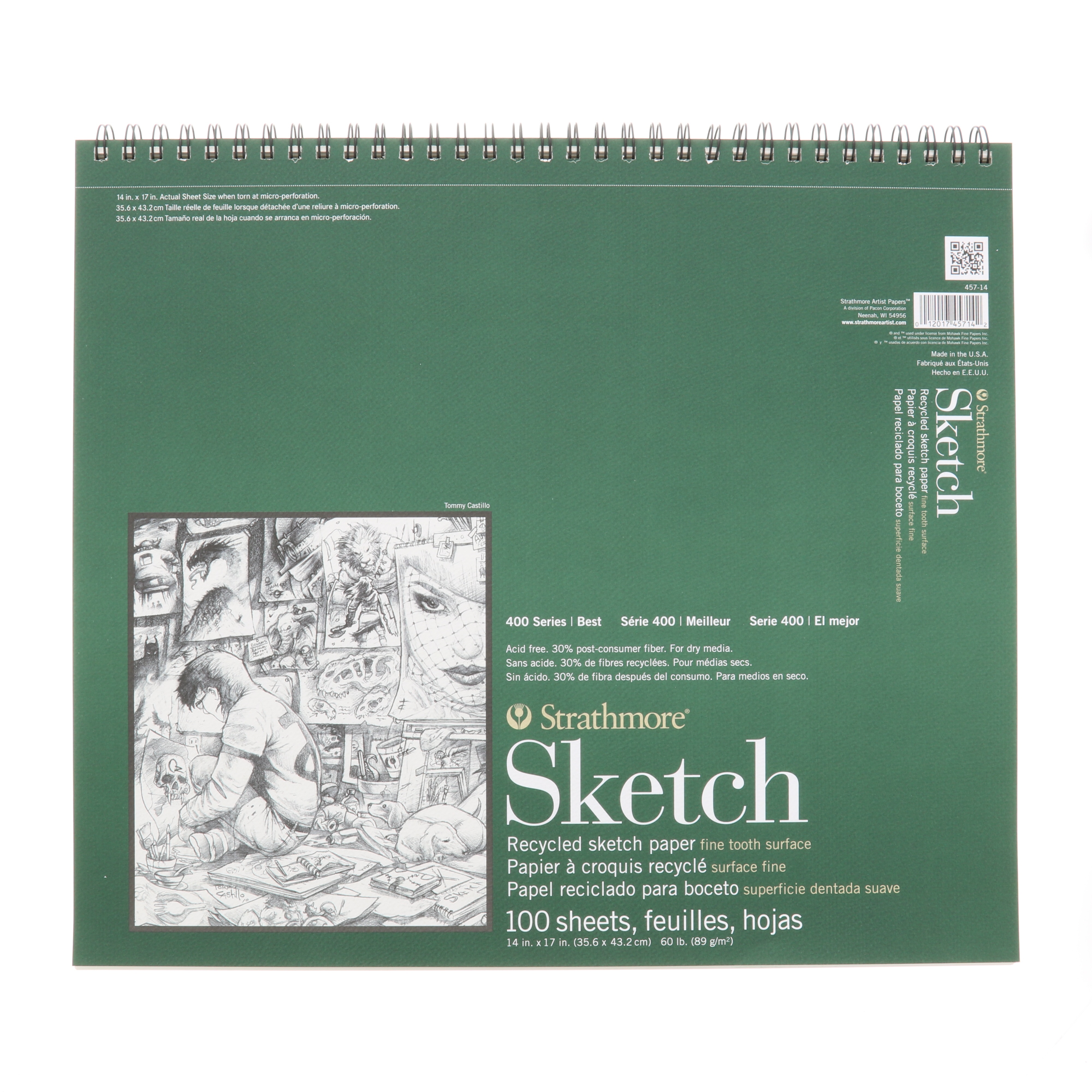 Strathmore Sketch Paper Pad, 400 Series, Recycled, 14" x 17", 100 Sheets