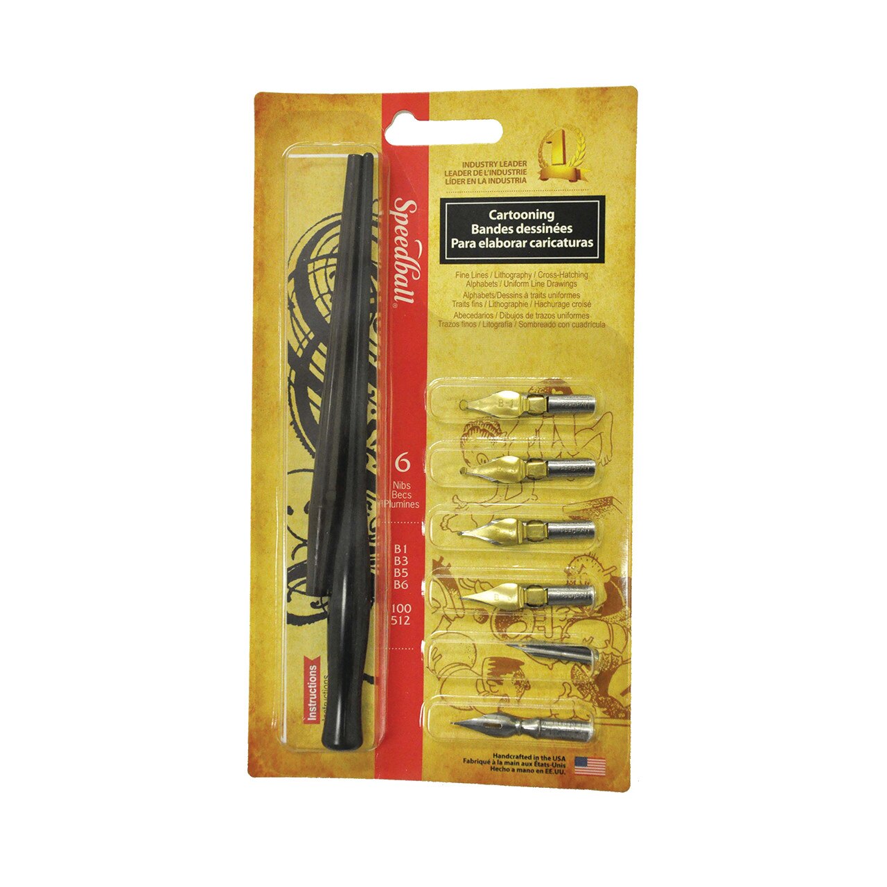Speedball Cartooning Pen Set 6 Dip Pen Nibs & 2 Holders