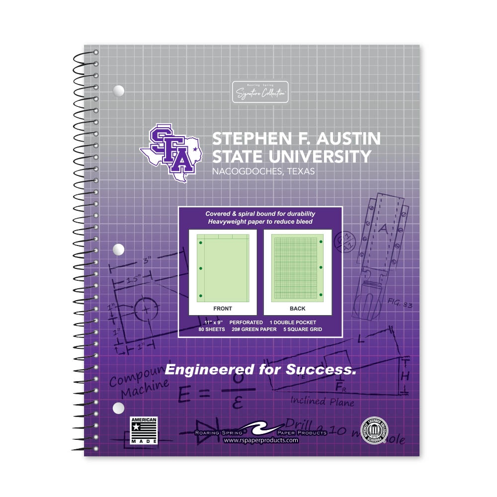 School Spirit Engineering Notebook, Green Tint 20# Paper with 1 Double Pocket