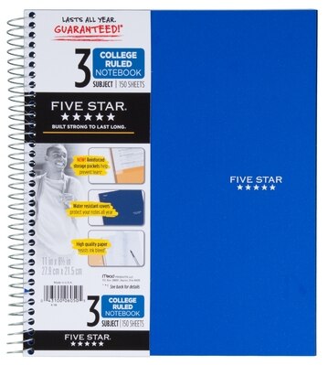 Five Star Trend Wirebound Notebook 3 Subject College Ruled 11 x 8 12 Assorted Colors