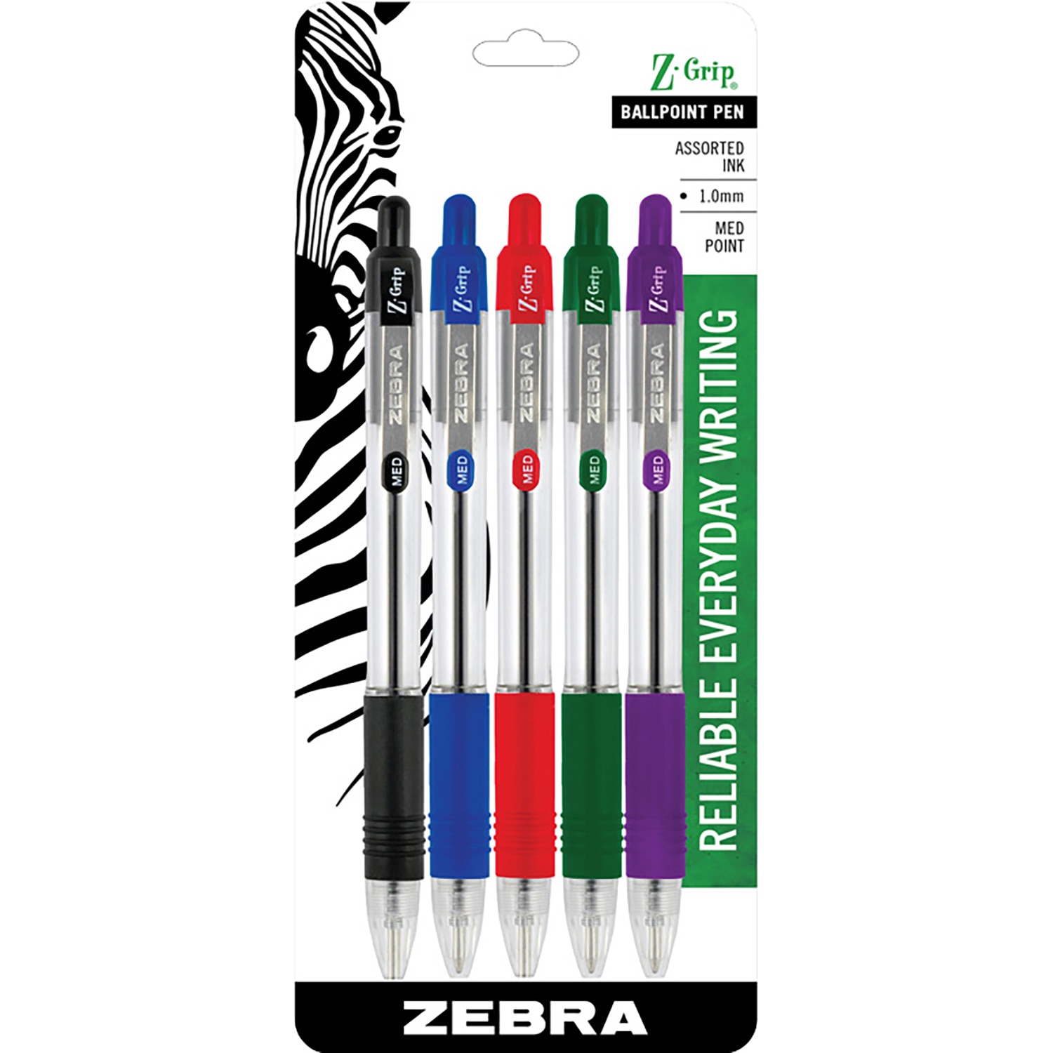Zebra ZGrip Ballpoint Retractable Pen 1.0mm Assorted 5Pack