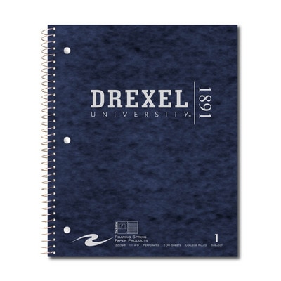 1 sub imprinted notebook.  11x9 College Ruled perfed.  Cover with builtin pocket foil stamped