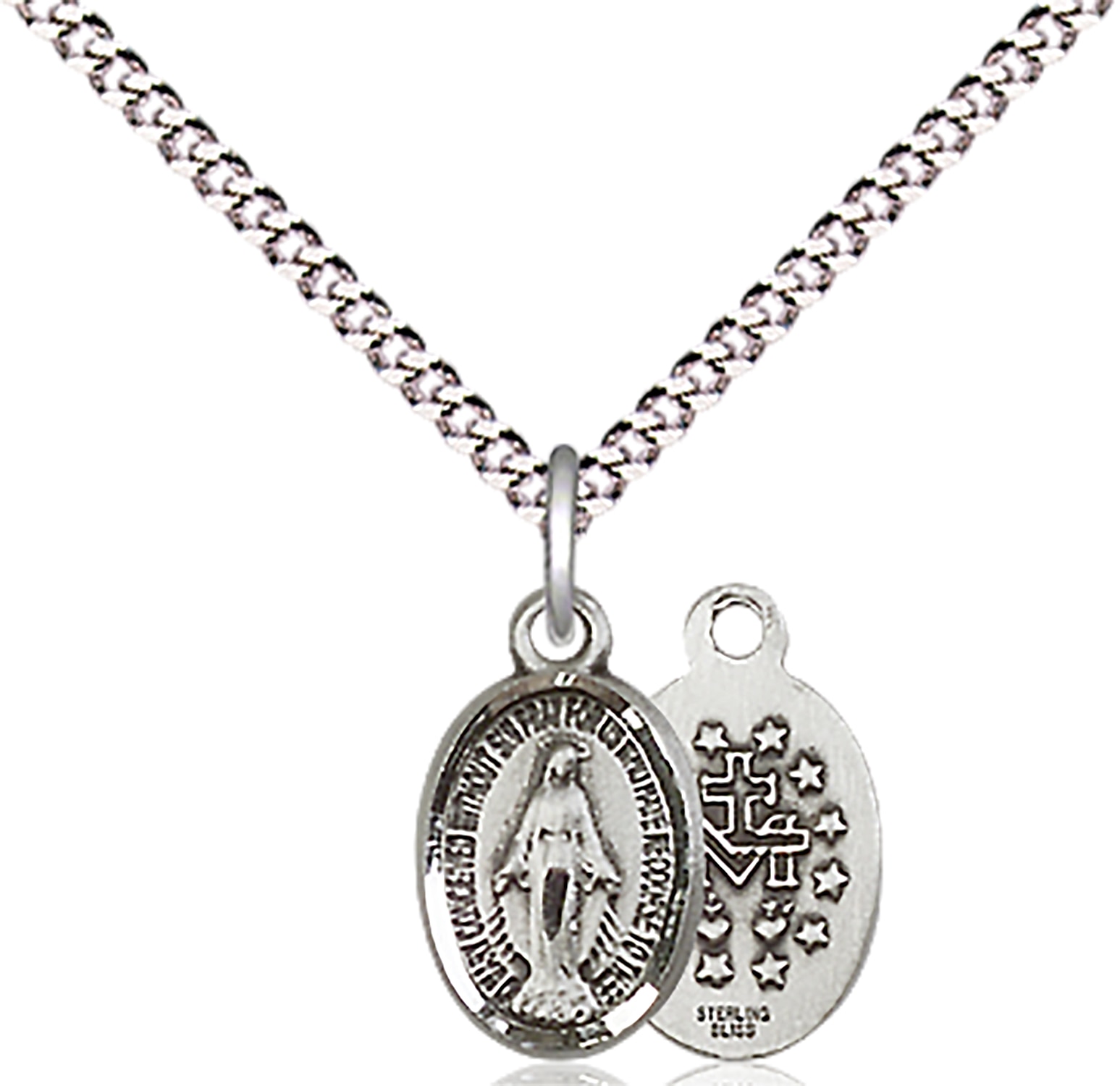 Sterling Silver Miraculous Pendant on an 18-inch Light Rhodium Light Curb Chain.  Handmade in the USA