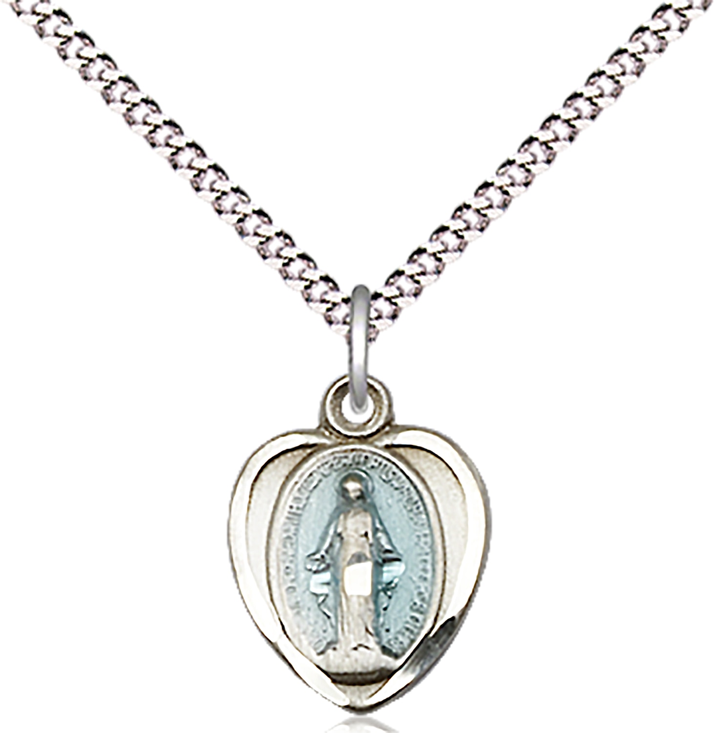 Sterling Silver Miraculous Pendant on an 18-inch Light Rhodium Light Curb Chain.  Handmade in the USA