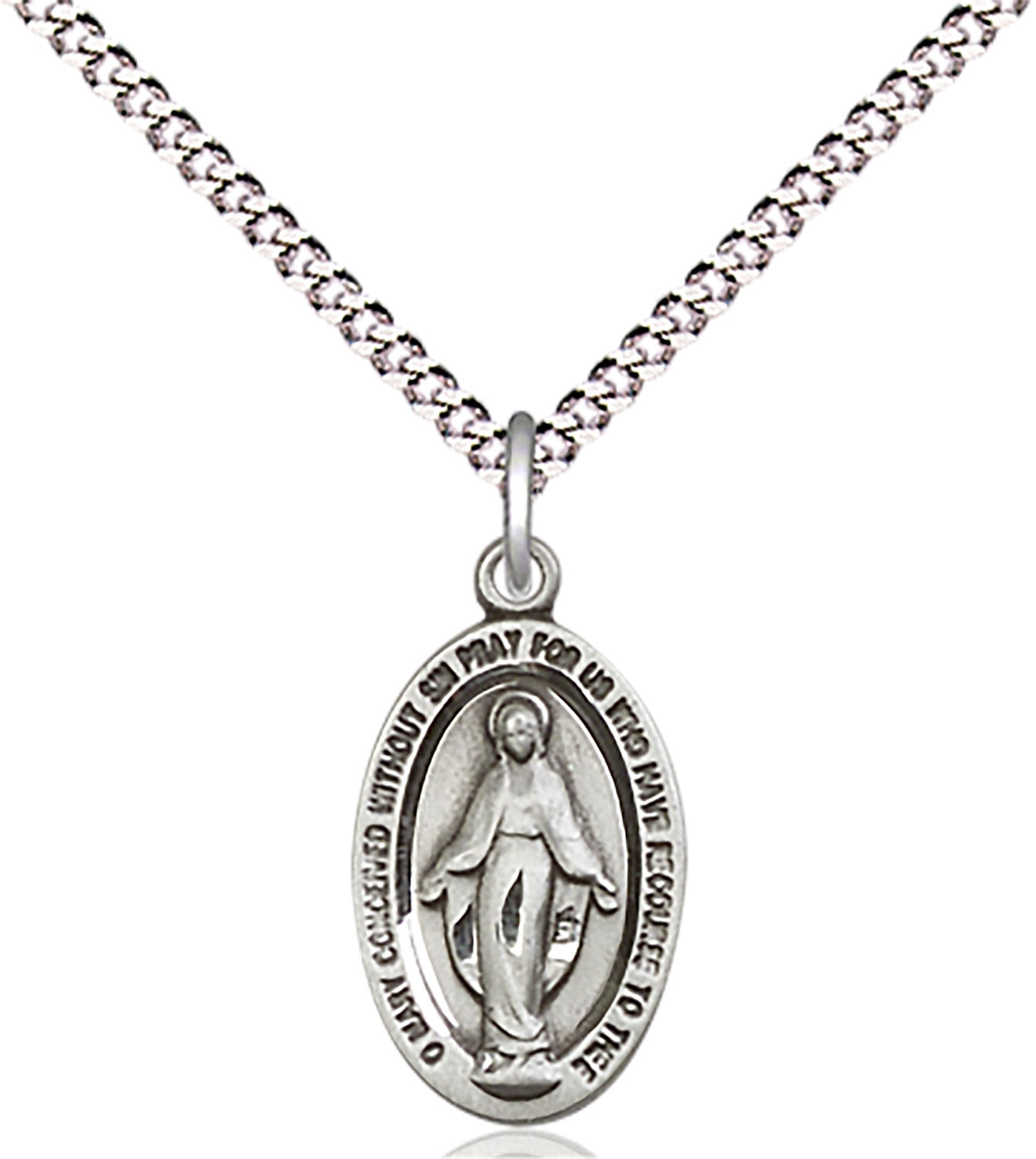 Sterling Silver Miraculous Pendant on an 18-inch Light Rhodium Light Curb Chain.  Handmade in the USA