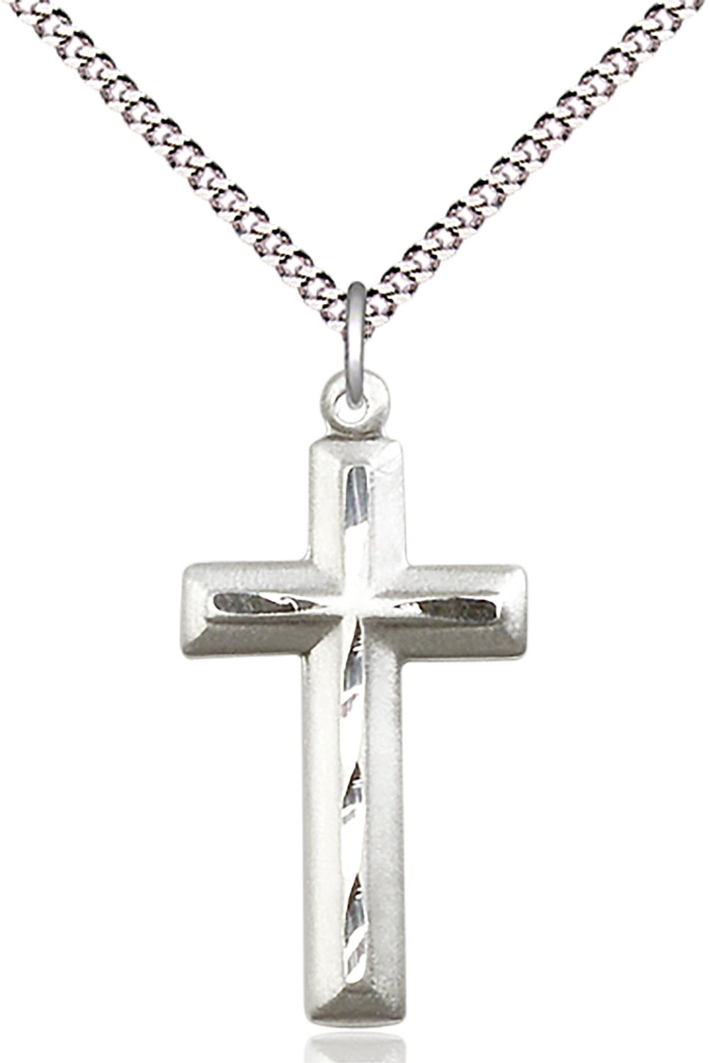 Sterling Silver Cross Pendant on an 18-inch Light Rhodium Light Curb Chain.  Handmade in the USA