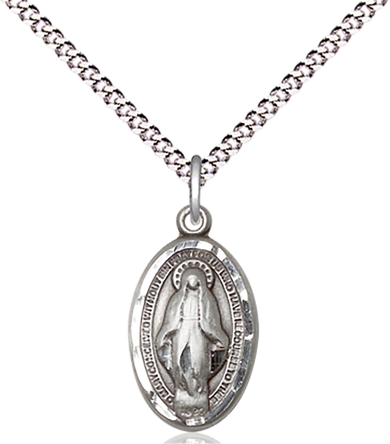 Sterling Silver Miraculous Pendant on an 18-inch Light Rhodium Light Curb Chain.  Handmade in the USA