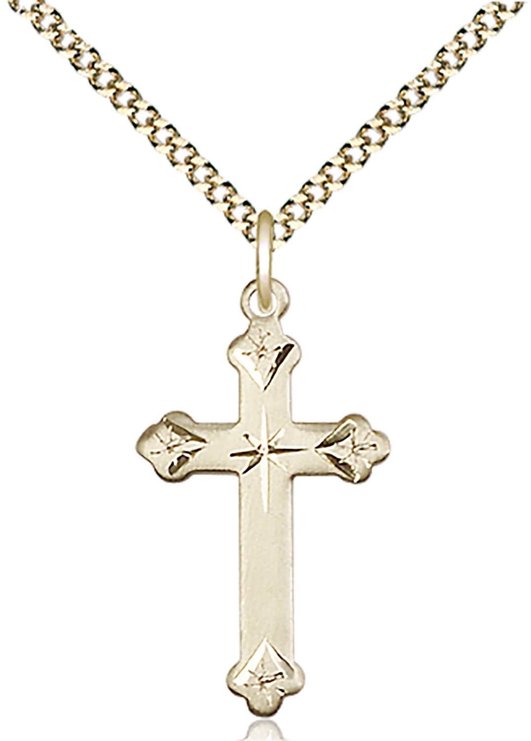 14kt Gold Filled Cross Pendant on an 18-inch Gold Plate Light Curb Chain.  Handmade in the USA