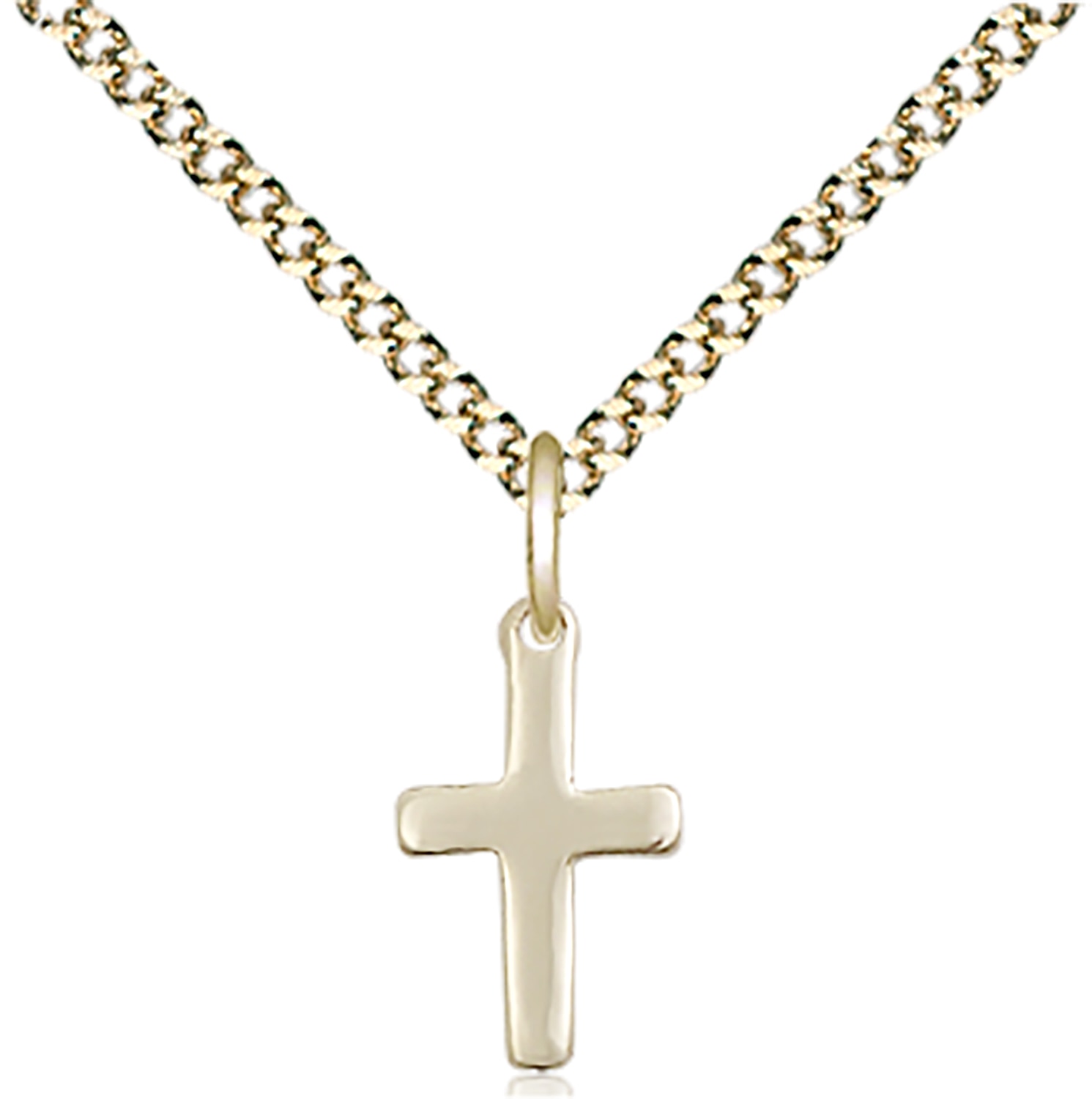 14kt Gold Filled Cross Pendant on an 18-inch Gold Plate Light Curb Chain.  Handmade in the USA