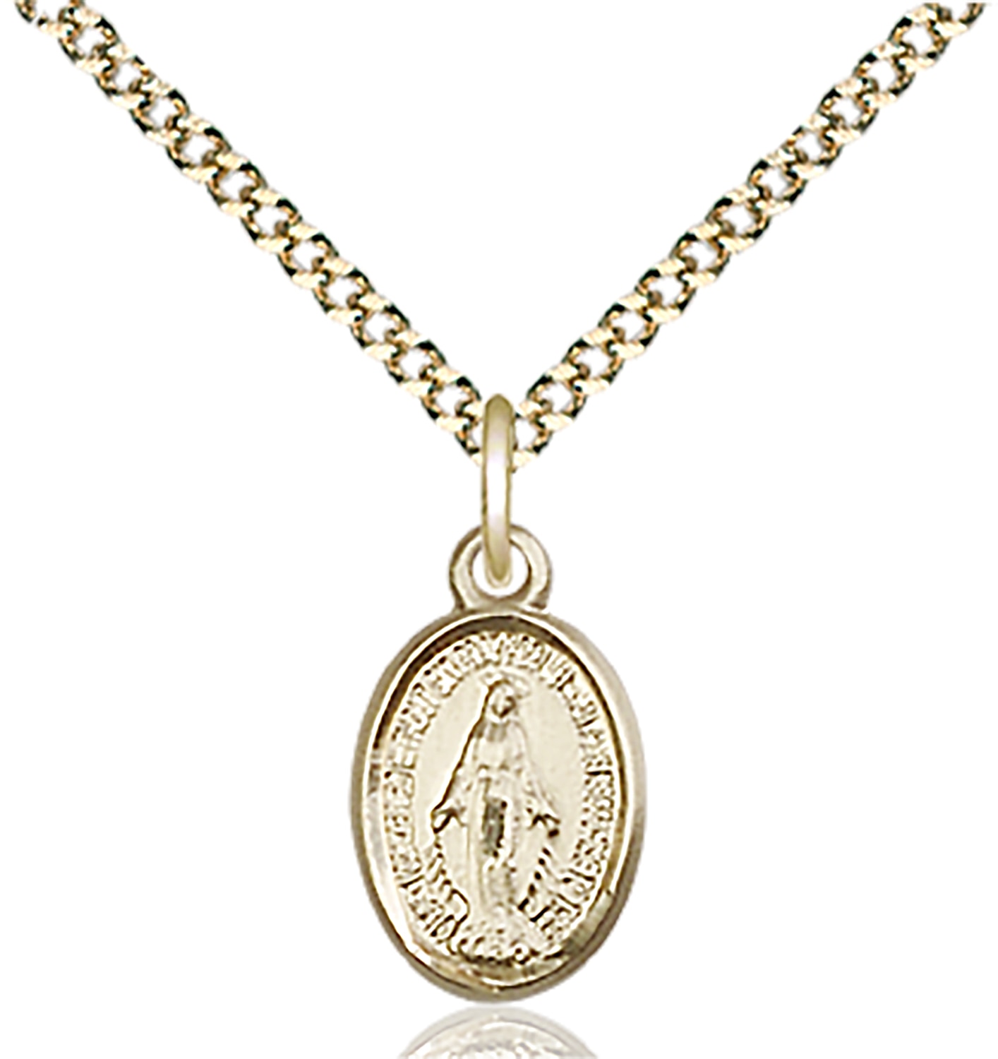 14kt Gold Filled Miraculous Pendant on an 18-inch Gold Plate Light Curb Chain.  Handmade in the USA