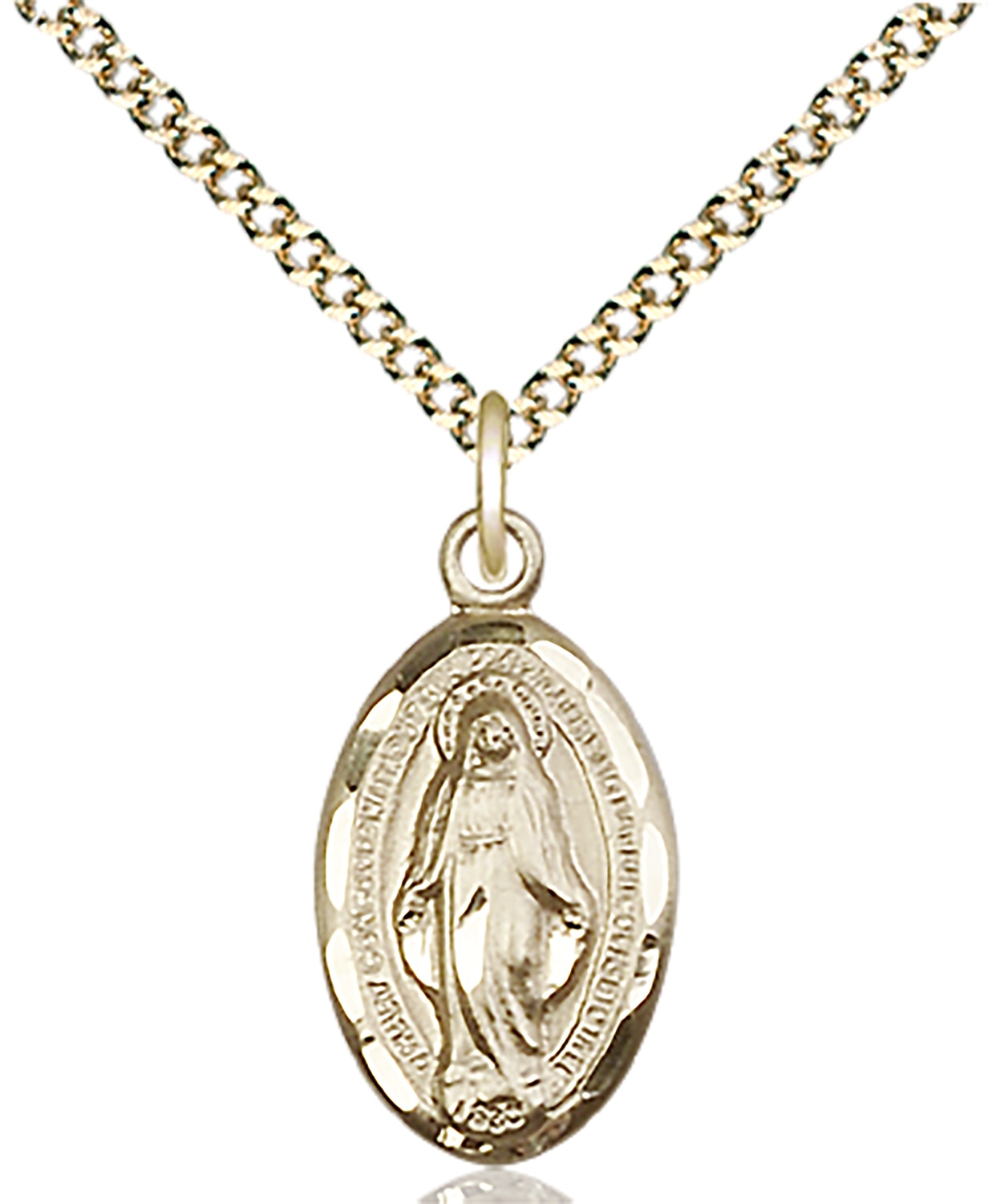 14kt Gold Filled Miraculous Pendant on an 18-inch Gold Plate Light Curb Chain.  Handmade in the USA