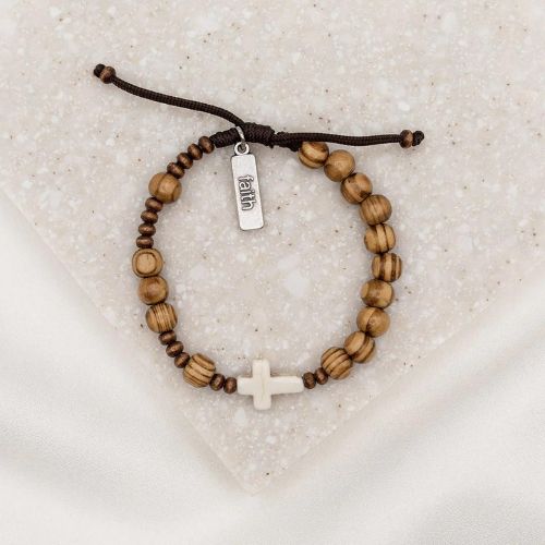 My Saint My Hero Chaplet Bracelet Wood Beads and White Howlite