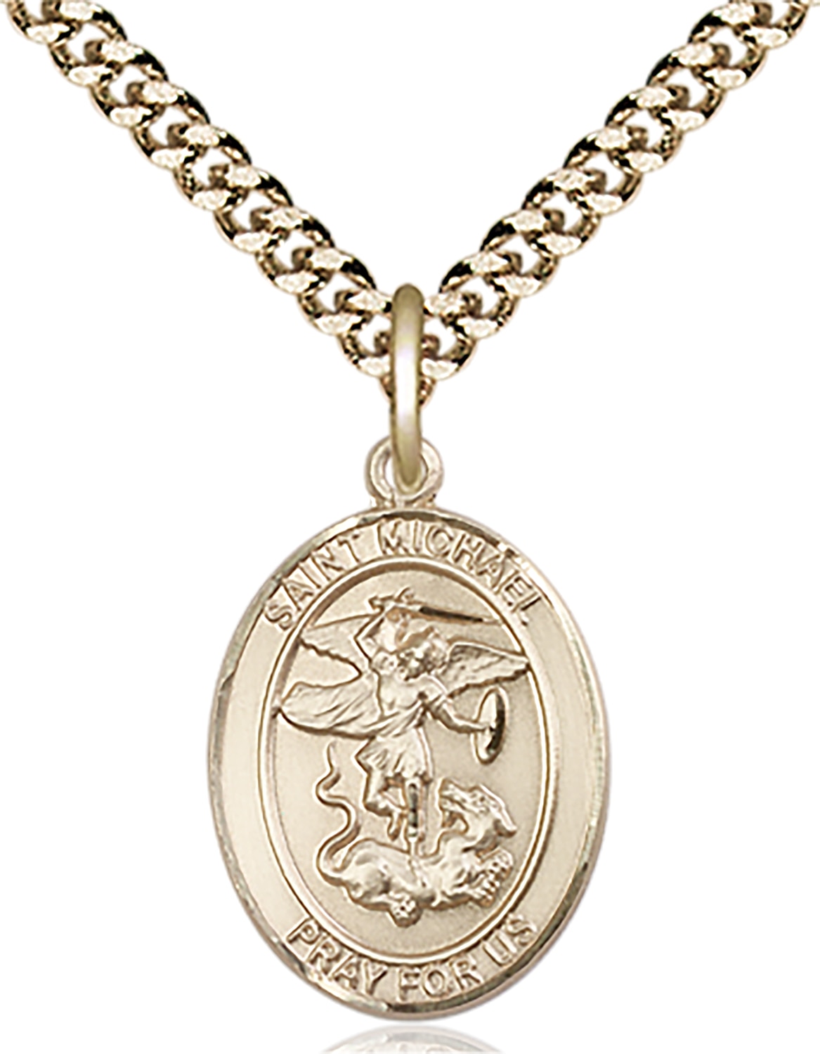 14kt Gold Filled Saint Michael the Archangel Pendant on an 18-inch Gold Plate Heavy Curb Chain.  Handmade in the USA