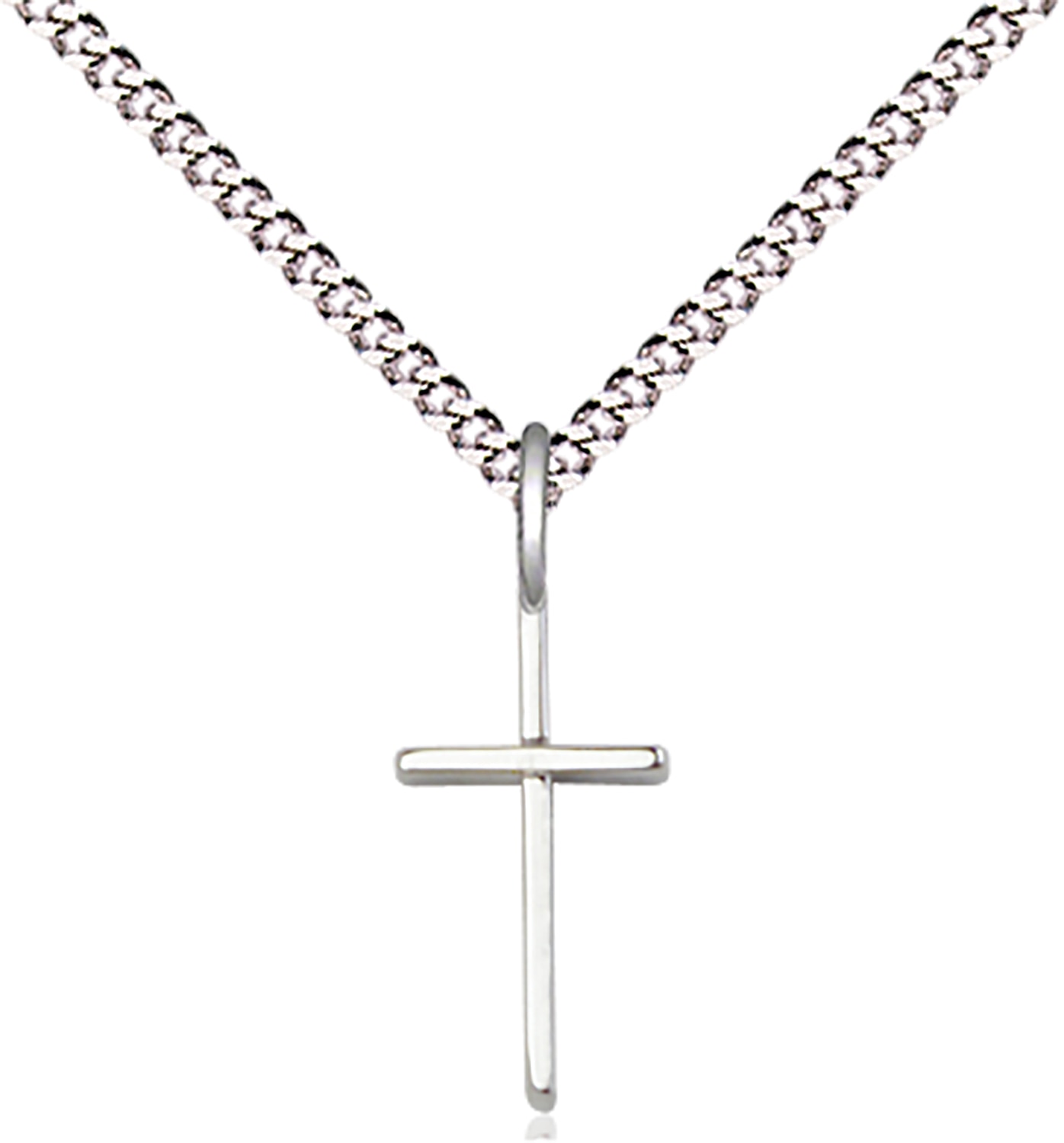 Sterling Silver Cross Pendant on an 18-inch Light Rhodium Light Curb Chain.  Handmade in the USA