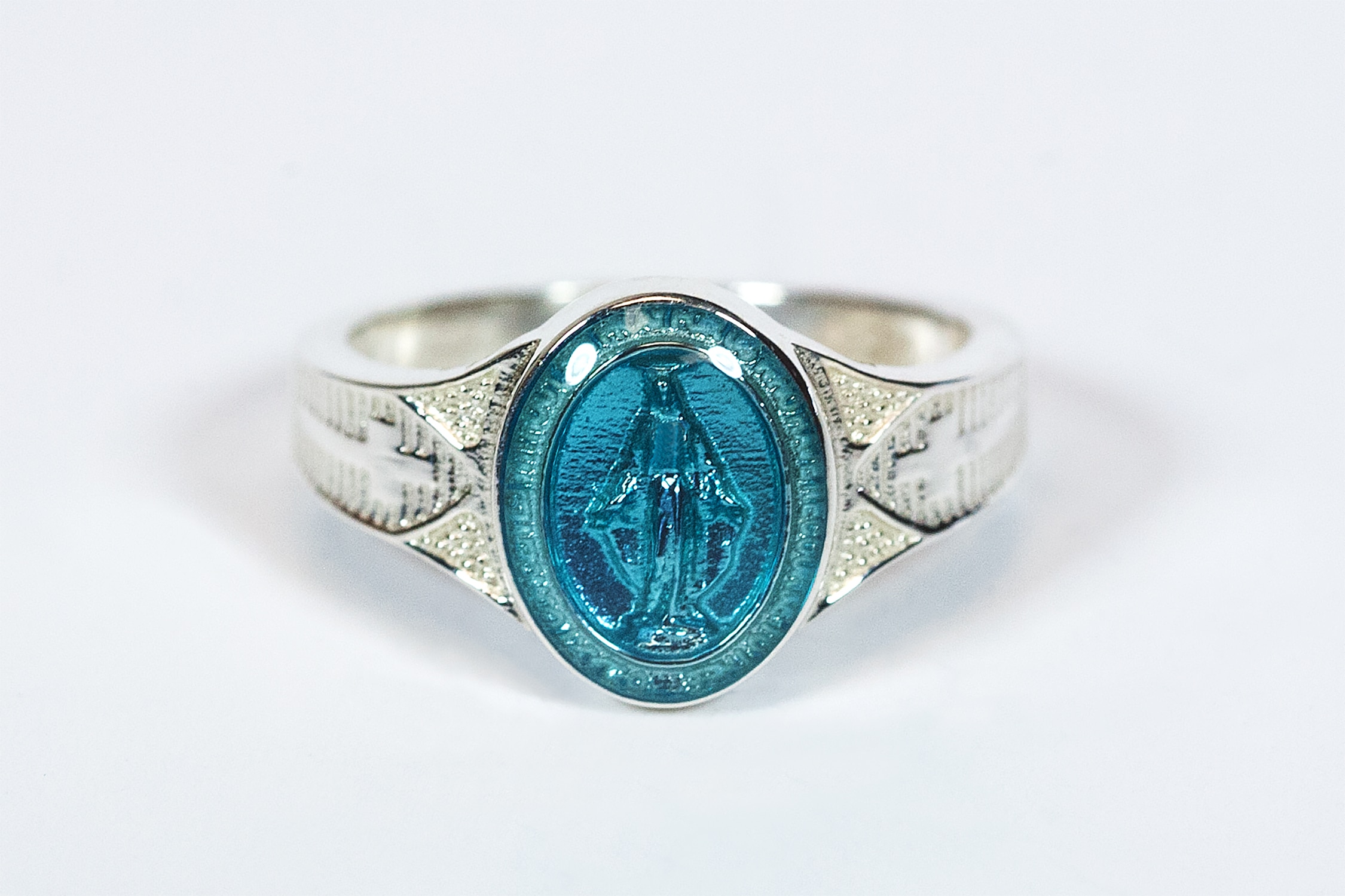 Sterling Silver Miraculous Ring with Blue Epoxy Accent