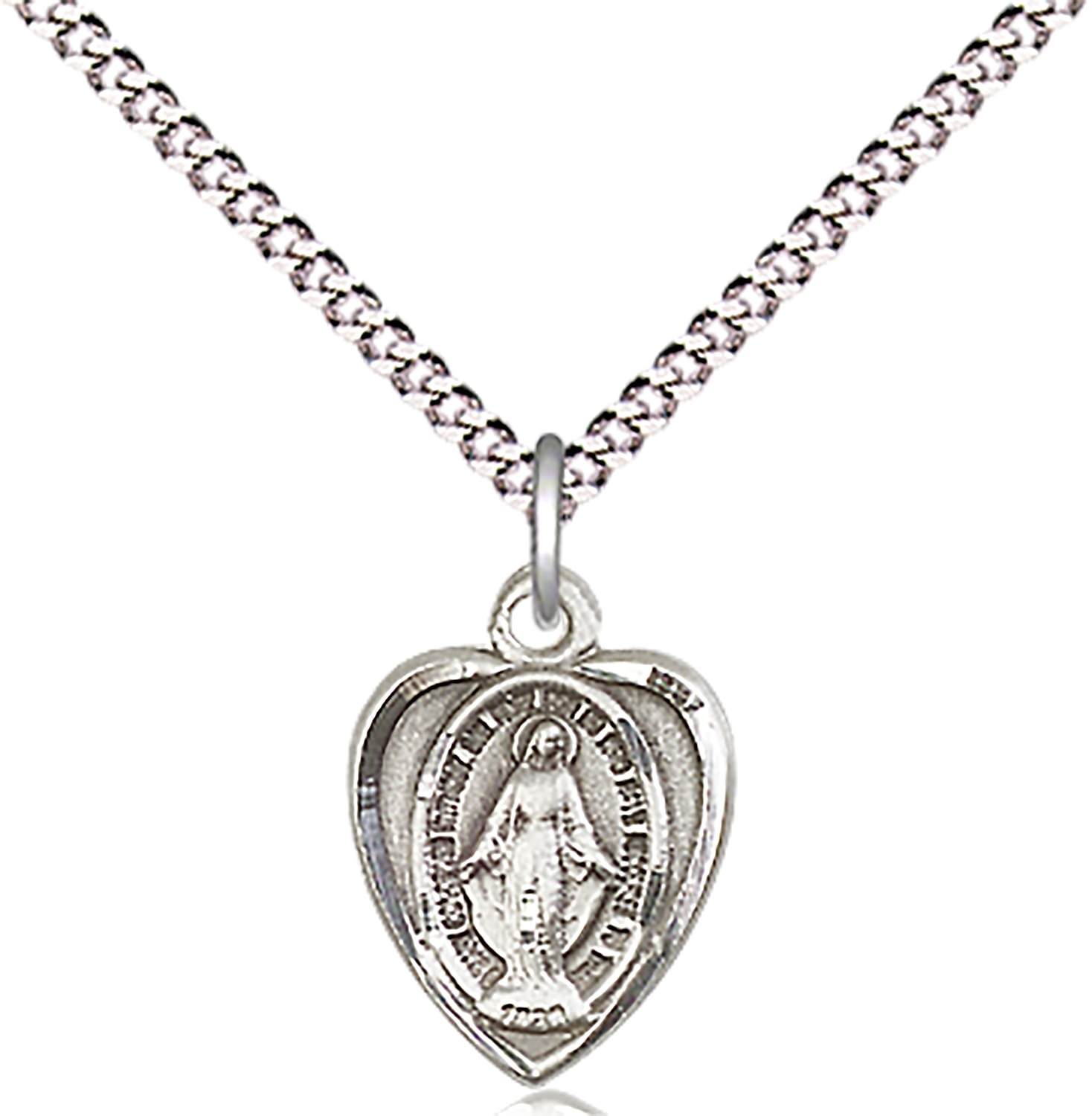 Sterling Silver Miraculous Pendant on an 18-inch Light Rhodium Light Curb Chain