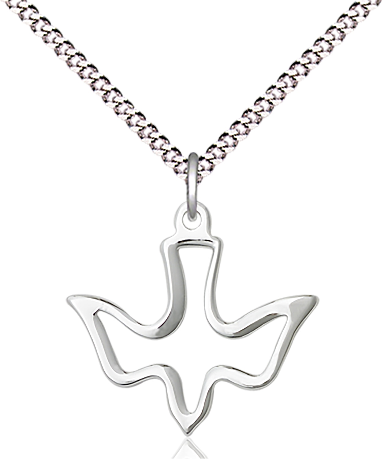 Sterling Silver Holy Spirit Pendant on a 18 inch Light Rhodium Light Curb Chain.