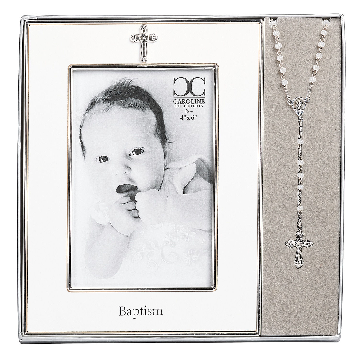 7"H Baptism Frame with Rosary Set 4x6