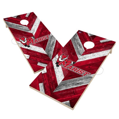 Marist College Red Foxes Solid Wood 2x4 Cornhole Board Set Herringbone Design