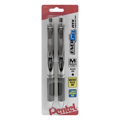 PENTEL 2CT ENERGEL RTX GEL PEN MEDIUM LINE BLACK INK