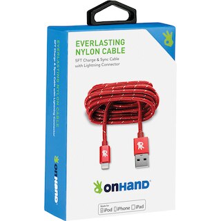 OnHand Everlast Nylon Lightning Cable 5ftRed
