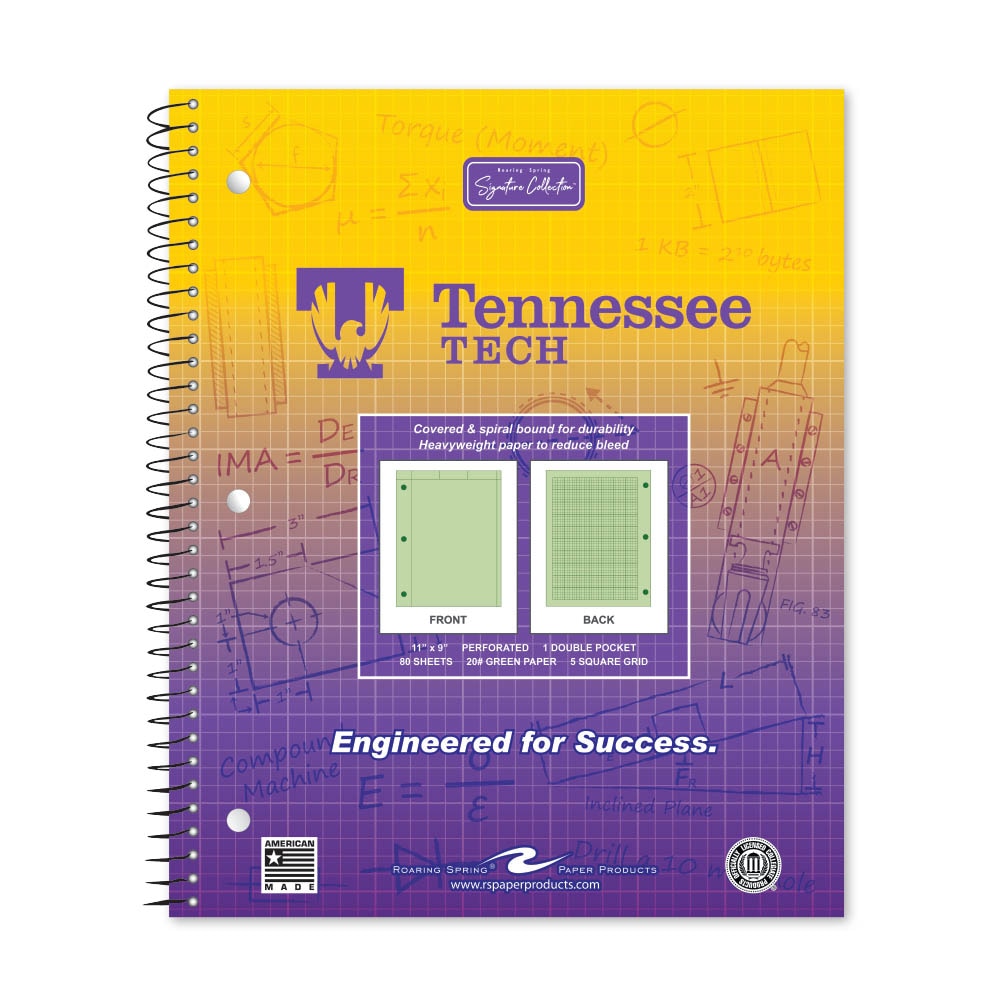 School Spirit Engineering Notebook, Green Tint 20# Paper with 1 Double Pocket