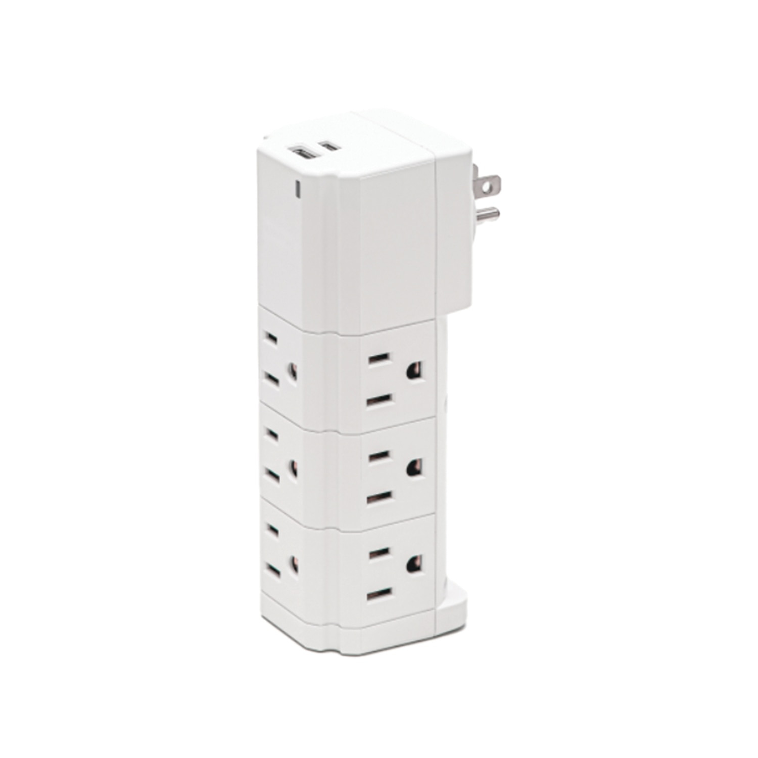Swivel Multi-Port Adapter with 9 AC Outlets + 1 USB-A + 1 USB-C Output Port. Charge