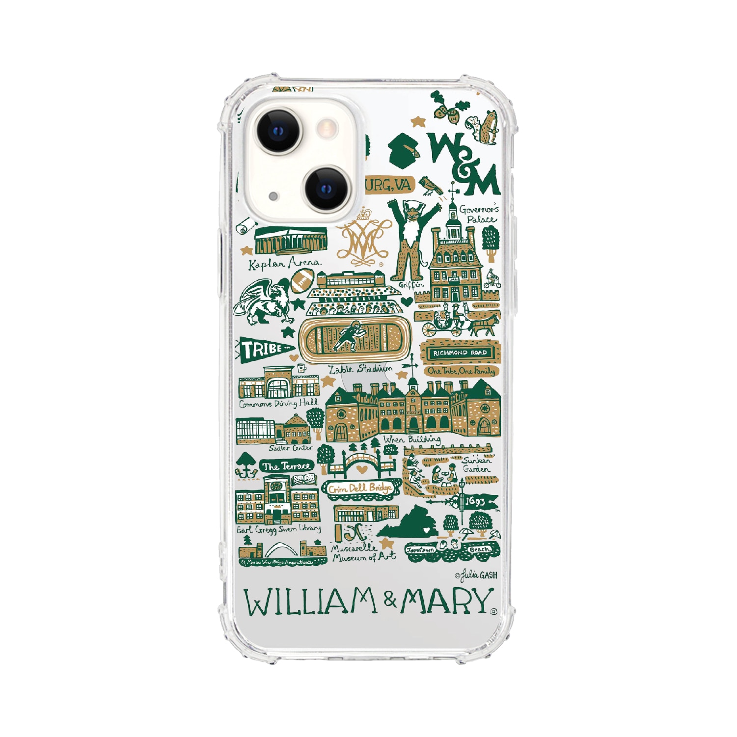 College of William & Mary- Clear Tough Edge Phone Case, Julia Gash - iPhone 15 Plus