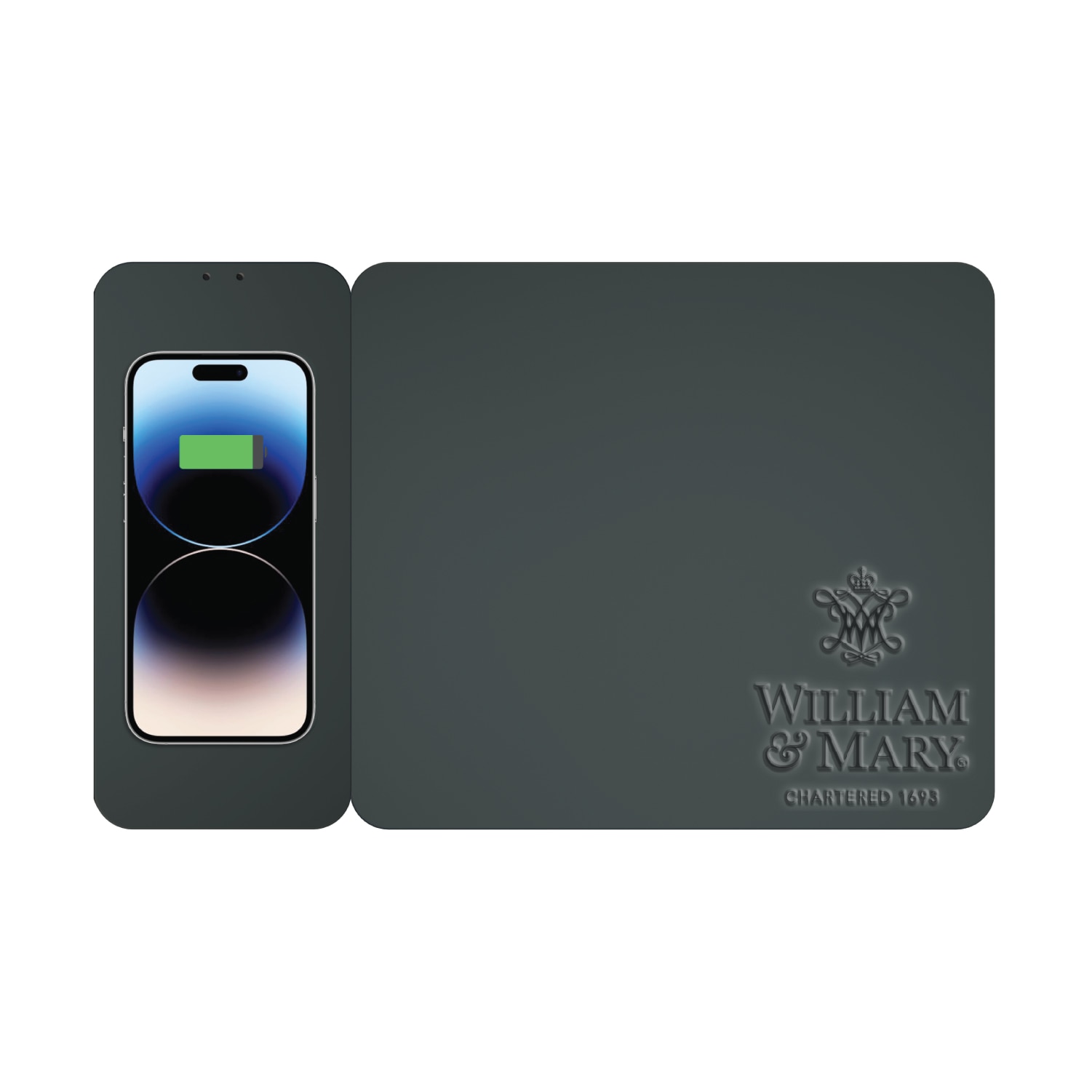 College of William & Mary Leather Wireless Charging Mouse Pad, Black, Alumni V2